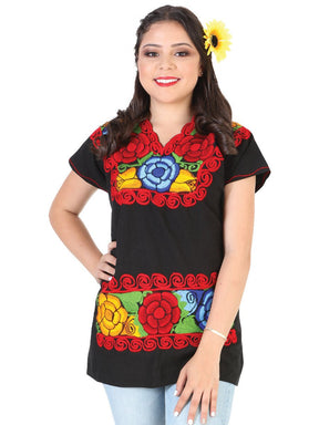 Artisanal Embroidered Blouse 100% Cotton Black 602302 - BELLEZA'S - Artisanal Embroidered Blouse 100% Cotton Black 602302 - DAMA - 60230201