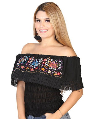 Artisanal Embroidered Blouse 100% Cotton Black 602458 - BELLEZA'S - Artisanal Embroidered Blouse 100% Cotton Black 602458 - DAMA - 60245801