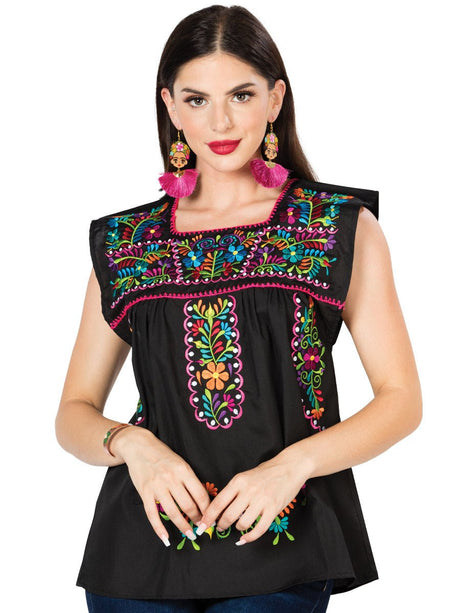 Artisanal Embroidered Blouse 100% Cotton Black 603048 - BELLEZA'S - Artisanal Embroidered Blouse 100% Cotton Black 603048 - DAMA - 60304801