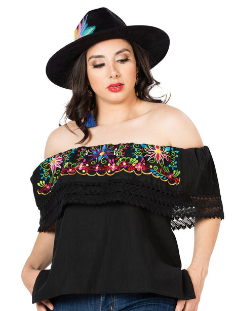Artisanal Embroidered Blouse 100% Cotton Black 603053 - BELLEZA'S - Artisanal Embroidered Blouse 100% Cotton Black 603053 - DAMA - 60305301