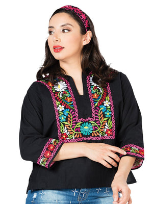 Artisanal Embroidered Blouse 100% Cotton Black 603059 - BELLEZA'S - Artisanal Embroidered Blouse 100% Cotton Black 603059 - DAMA - 60305901