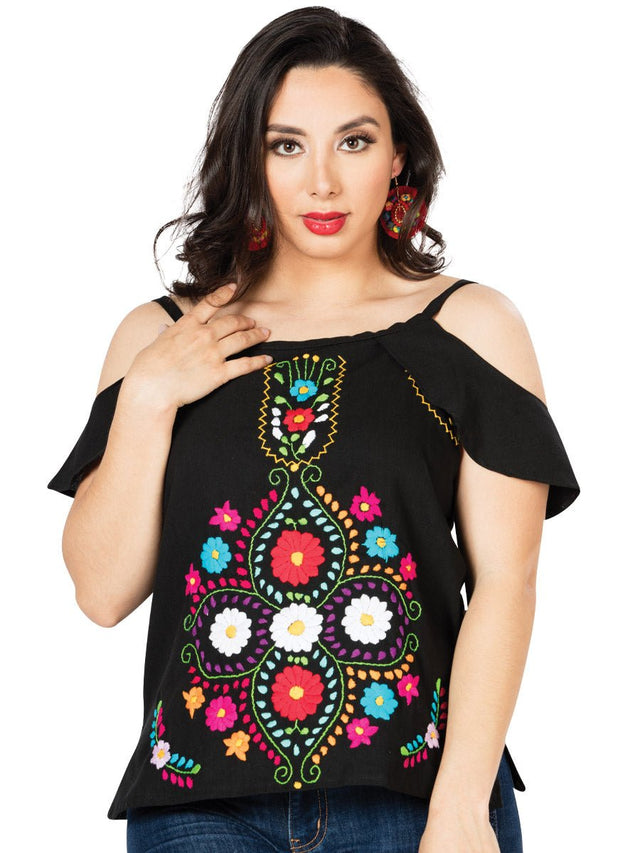 Artisanal Embroidered Blouse 100% Cotton Black 603068 - BELLEZA'S - Artisanal Embroidered Blouse 100% Cotton Black 603068 - DAMA - 60306801