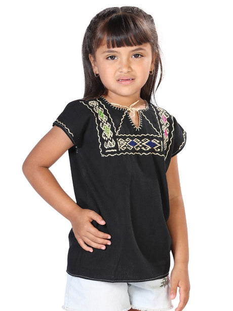 Artisanal Embroidered Blouse 100% Cotton Black 603596 - BELLEZA'S - Artisanal Embroidered Blouse 100% Cotton Black 603596 - NIÑA - 60359601