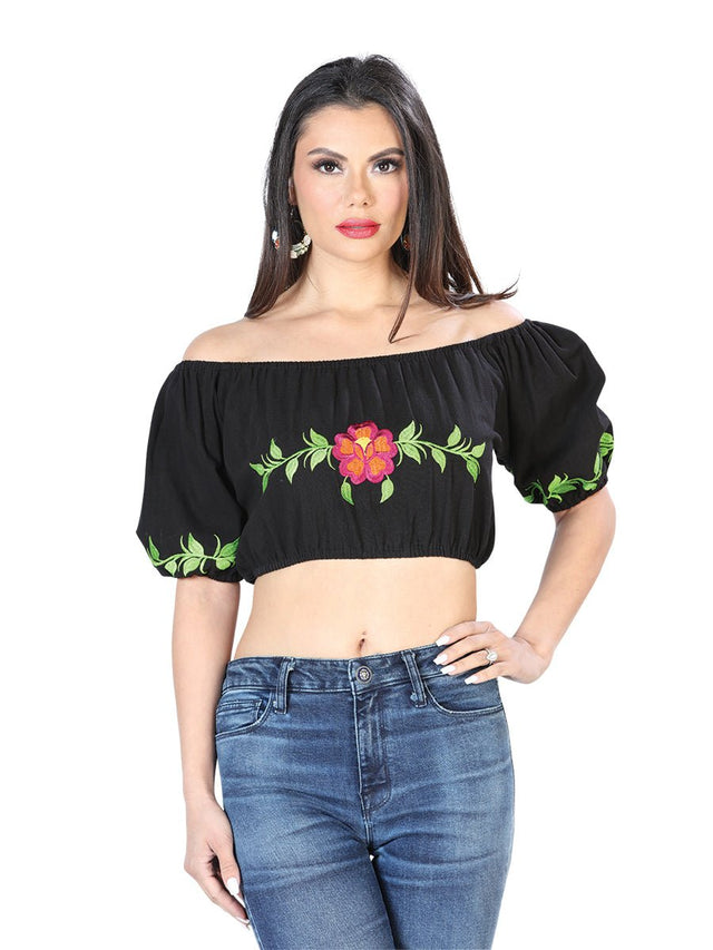 Artisanal Embroidered Blouse 100% Cotton Black 603892 - BELLEZA'S - Artisanal Embroidered Blouse 100% Cotton Black 603892 - DAMA - 60389201
