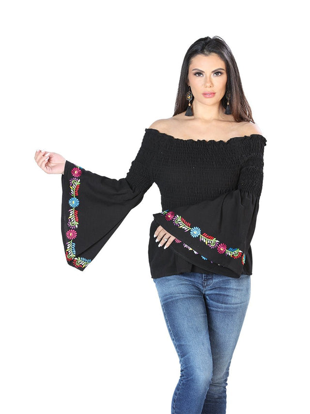 Artisanal Embroidered Blouse 100% Cotton Black 603897 - BELLEZA'S - Artisanal Embroidered Blouse 100% Cotton Black 603897 - DAMA - 60389701