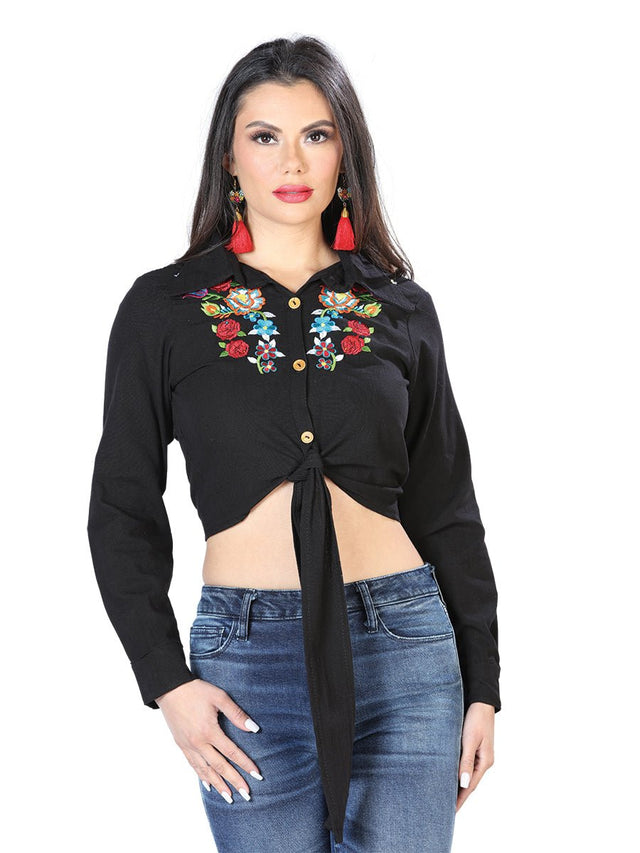Artisanal Embroidered Blouse 100% Cotton Black 603907 - BELLEZA'S - Artisanal Embroidered Blouse 100% Cotton Black 603907 - DAMA - 60390701