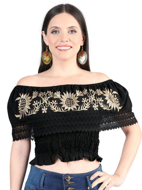 Artisanal Embroidered Blouse 100% Cotton Black 603969 - BELLEZA'S - Artisanal Embroidered Blouse 100% Cotton Black 603969 - DAMA - 60396901