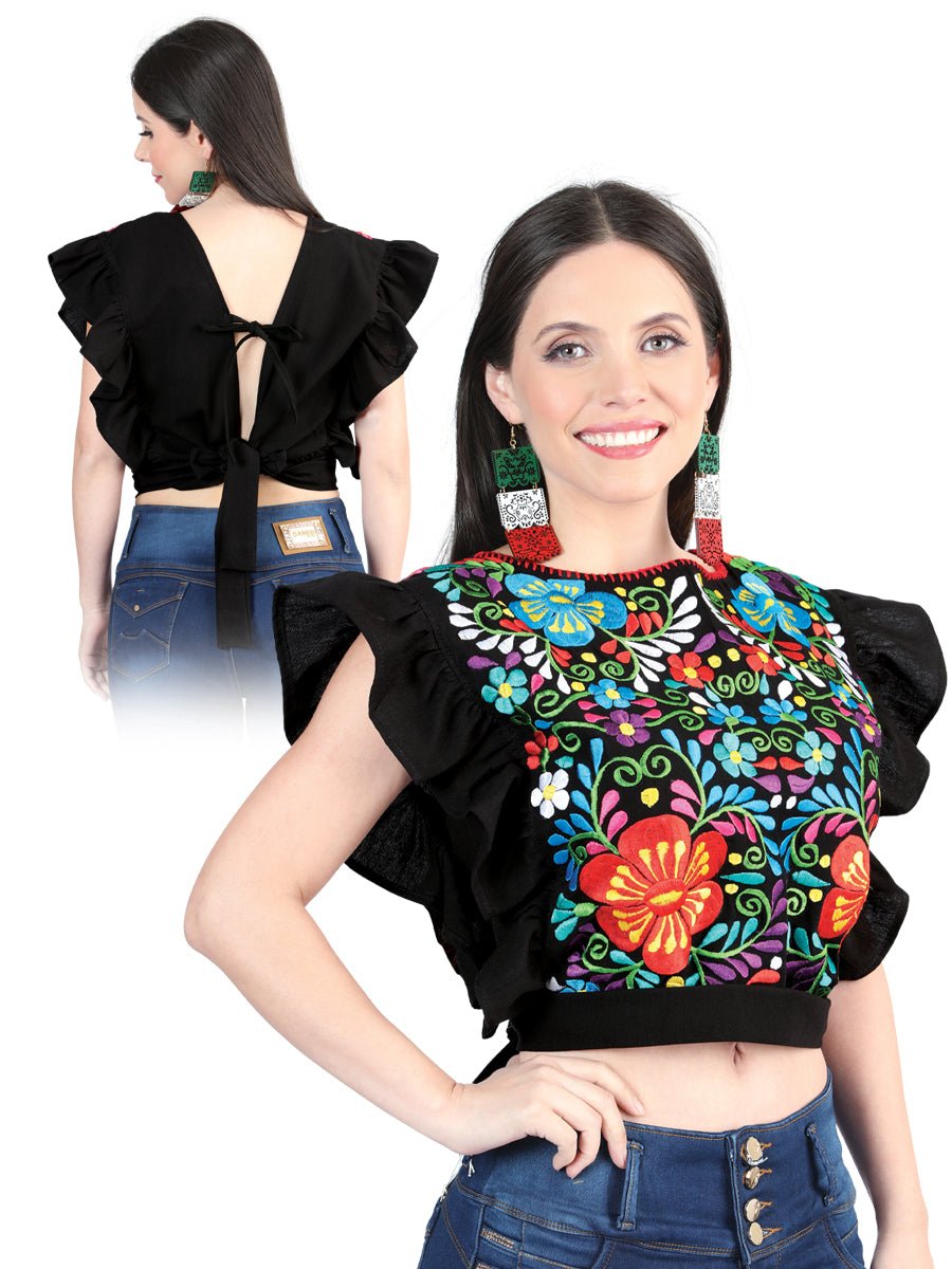 Artisanal Embroidered Blouse 100% Cotton Black 603988 - BELLEZA'S - Artisanal Embroidered Blouse 100% Cotton Black 603988 - DAMA - 60398801