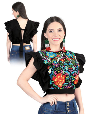 Artisanal Embroidered Blouse 100% Cotton Black 603988 - BELLEZA'S - Artisanal Embroidered Blouse 100% Cotton Black 603988 - DAMA - 60398801