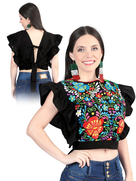 Artisanal Embroidered Blouse 100% Cotton Black 603988 - BELLEZA'S - Artisanal Embroidered Blouse 100% Cotton Black 603988 - DAMA - 60398801