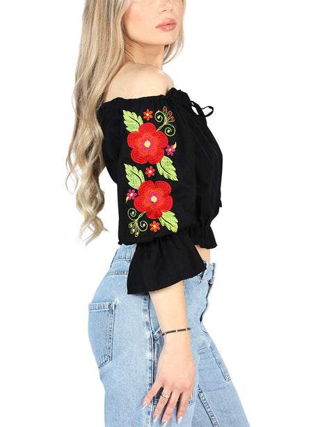 Artisanal Embroidered Blouse 100% Cotton Black 604050 - BELLEZA'S - Artisanal Embroidered Blouse 100% Cotton Black 604050 - DAMA - 60405001