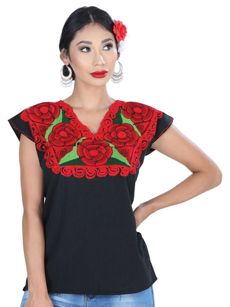 Artisanal Embroidered Blouse 100% Cotton Black/Red 601409 - BELLEZA'S - Artisanal Embroidered Blouse 100% Cotton Black/Red 601409 - DAMA - 60140901