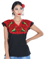 Artisanal Embroidered Blouse 100% Cotton Black/Red 601409 - BELLEZA'S - Artisanal Embroidered Blouse 100% Cotton Black/Red 601409 - DAMA - 60140901