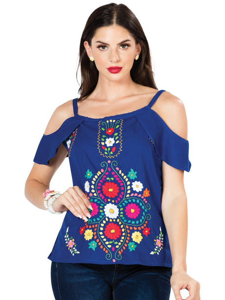 Artisanal Embroidered Blouse 100% Cotton Blue 603069 - BELLEZA'S - Artisanal Embroidered Blouse 100% Cotton Blue 603069 - DAMA - 60306901