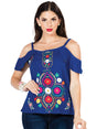 Artisanal Embroidered Blouse 100% Cotton Blue 603069 - BELLEZA'S - Artisanal Embroidered Blouse 100% Cotton Blue 603069 - DAMA - 60306901