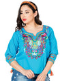 Artisanal Embroidered Blouse 100% Cotton Blue 603181 - BELLEZA'S - Artisanal Embroidered Blouse 100% Cotton Blue 603181 - DAMA - 60318101