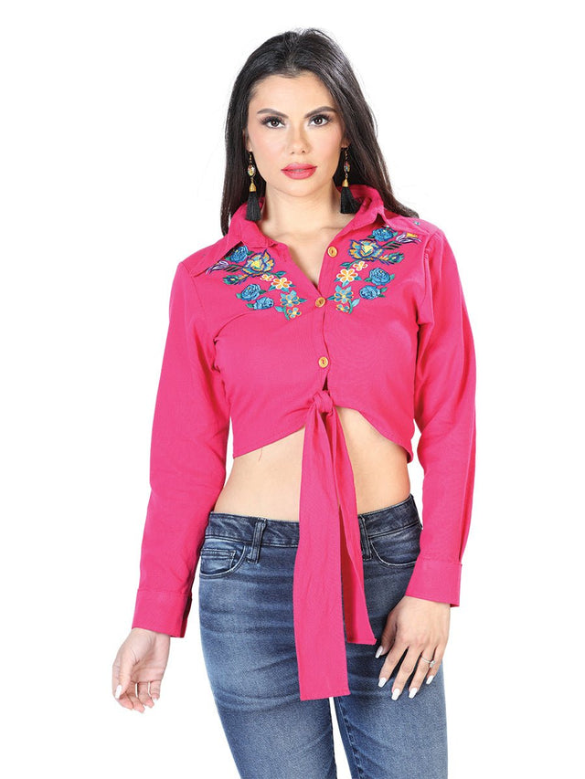 Artisanal Embroidered Blouse 100% Cotton Fuchsia 603908 - BELLEZA'S - Artisanal Embroidered Blouse 100% Cotton Fuchsia 603908 - DAMA - 60390801