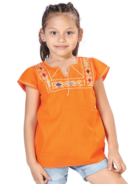 Artisanal Embroidered Blouse 100% Cotton Orange 603597 - BELLEZA'S - Artisanal Embroidered Blouse 100% Cotton Orange 603597 - NIÑA - 60359701