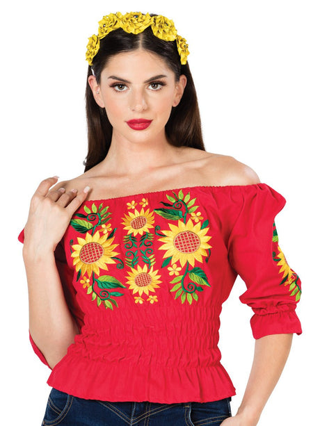 Artisanal Embroidered Blouse 100% Cotton Red 603045 - BELLEZA'S - Artisanal Embroidered Blouse 100% Cotton Red 603045 - DAMA - 60304501