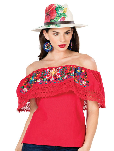 Artisanal Embroidered Blouse 100% Cotton Red 603052 - BELLEZA'S - Artisanal Embroidered Blouse 100% Cotton Red 603052 - DAMA - 60305201