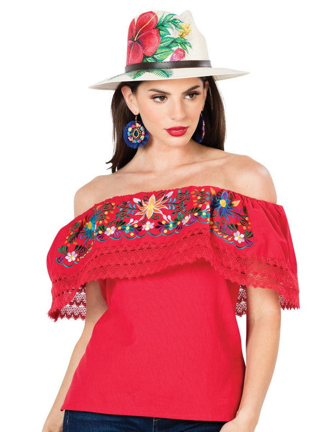 Artisanal Embroidered Blouse 100% Cotton Red 603052 - BELLEZA'S - Artisanal Embroidered Blouse 100% Cotton Red 603052 - DAMA - 60305201
