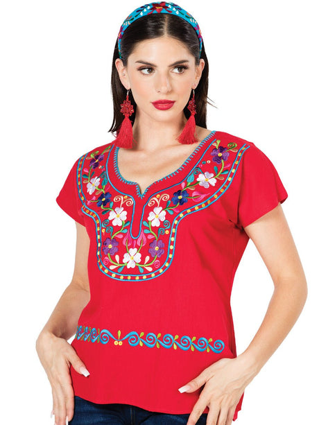 Artisanal Embroidered Blouse 100% Cotton Red 603056 - BELLEZA'S - Artisanal Embroidered Blouse 100% Cotton Red 603056 - DAMA - 60305601