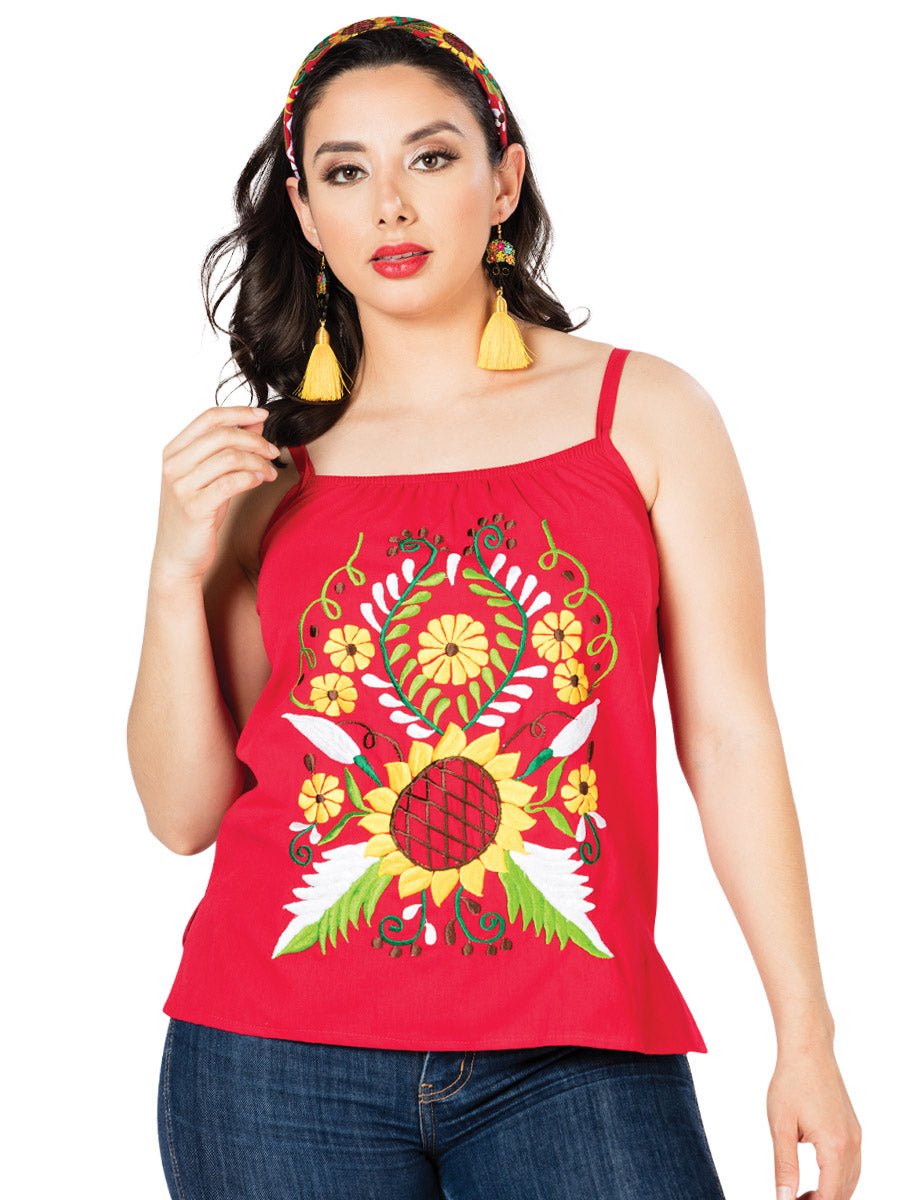 Artisanal Embroidered Blouse 100% Cotton Red 603073 - BELLEZA'S - Artisanal Embroidered Blouse 100% Cotton Red 603073 - DAMA - 60307301