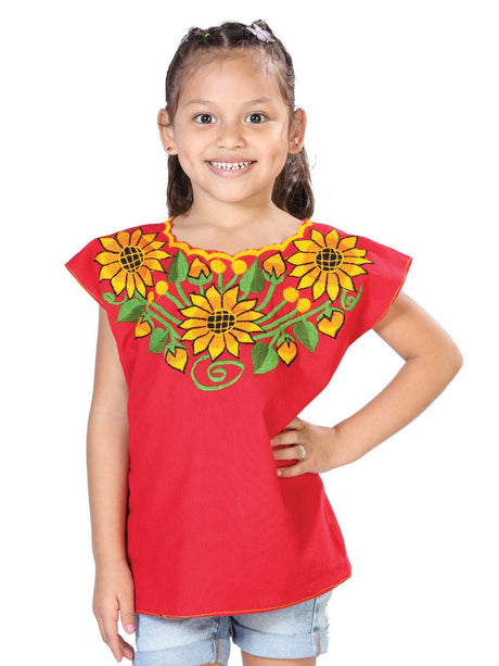 Artisanal Embroidered Blouse 100% Cotton Red 603600 - BELLEZA'S - Artisanal Embroidered Blouse 100% Cotton Red 603600 - NIÑA - 60360001