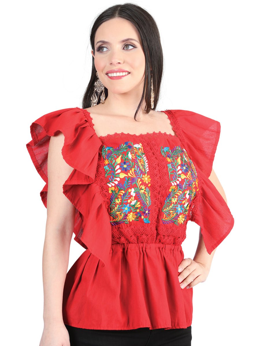 Artisanal Embroidered Blouse 100% Cotton Red 603967 - BELLEZA'S - Artisanal Embroidered Blouse 100% Cotton Red 603967 - DAMA - 60396701