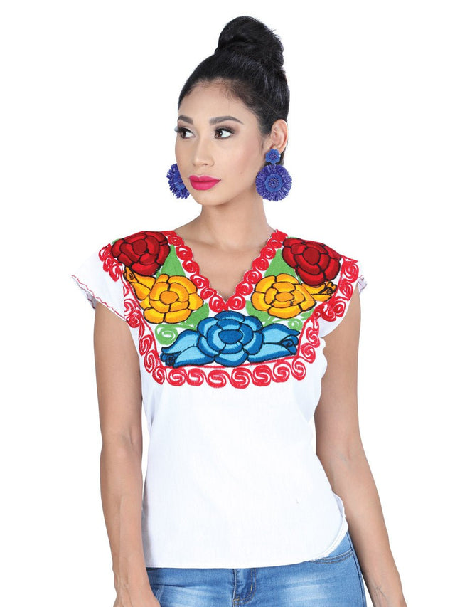 Artisanal Embroidered Blouse 100% Cotton White 601403 - BELLEZA'S - Artisanal Embroidered Blouse 100% Cotton White 601403 - DAMA - 60140301