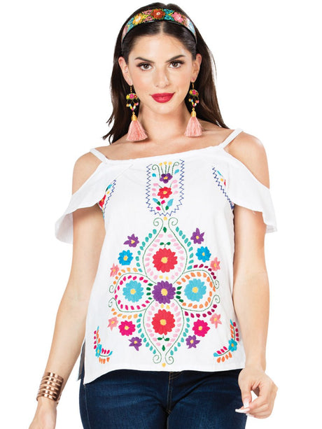 Artisanal Embroidered Blouse 100% Cotton White 603067 - BELLEZA'S - Artisanal Embroidered Blouse 100% Cotton White 603067 - DAMA - 60306701