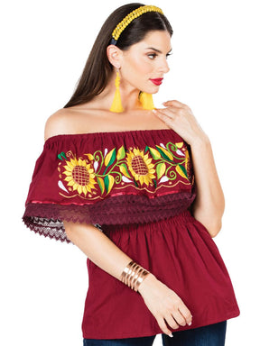 Artisanal Embroidered Blouse 100% Cotton Wine 603065 - BELLEZA'S - Artisanal Embroidered Blouse 100% Cotton Wine 603065 - DAMA - 60306501