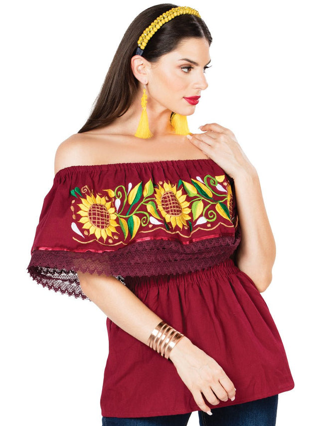 Artisanal Embroidered Blouse 100% Cotton Wine 603065 - BELLEZA'S - Artisanal Embroidered Blouse 100% Cotton Wine 603065 - DAMA - 60306501