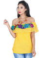 Artisanal Embroidered Blouse 100% Cotton Yellow 601425 - BELLEZA'S - Artisanal Embroidered Blouse 100% Cotton Yellow 601425 - DAMA - 60142501