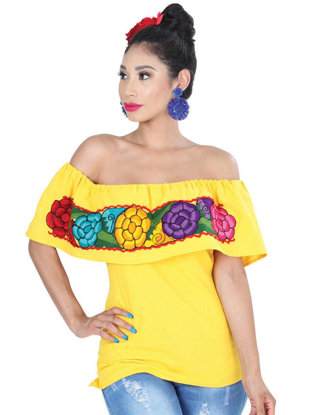 Artisanal Embroidered Blouse 100% Cotton Yellow 601434 - BELLEZA'S - Artisanal Embroidered Blouse 100% Cotton Yellow 601434 - DAMA - 60143401