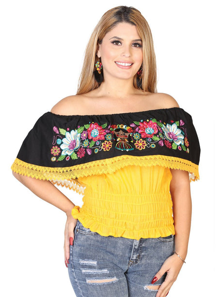 Artisanal Embroidered Blouse 100% Cotton Yellow 602450 - BELLEZA'S - Artisanal Embroidered Blouse 100% Cotton Yellow 602450 - DAMA - 60245001