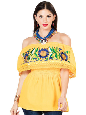 Artisanal Embroidered Blouse 100% Cotton Yellow 603063 - BELLEZA'S - Artisanal Embroidered Blouse 100% Cotton Yellow 603063 - DAMA - 60306301