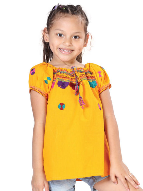 Artisanal Embroidered Blouse 100% Cotton Yellow 603593 - BELLEZA'S - Artisanal Embroidered Blouse 100% Cotton Yellow 603593 - NIÑA - 60359301