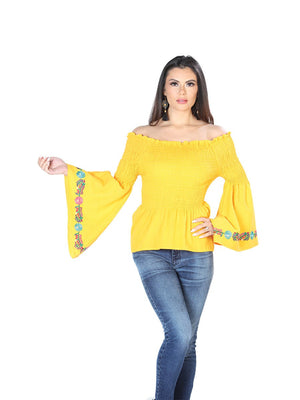 Artisanal Embroidered Blouse 100% Cotton Yellow 603899 - BELLEZA'S - Artisanal Embroidered Blouse 100% Cotton Yellow 603899 - DAMA - 60389901