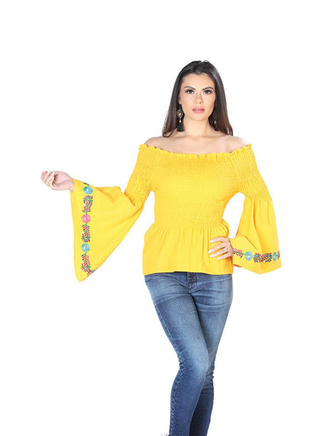 Artisanal Embroidered Blouse 100% Cotton Yellow 603899 - BELLEZA'S - Artisanal Embroidered Blouse 100% Cotton Yellow 603899 - DAMA - 60389901
