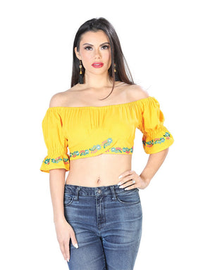 Artisanal Embroidered Blouse 100% Cotton Yellow 603905 - BELLEZA'S - Artisanal Embroidered Blouse 100% Cotton Yellow 603905 - DAMA - 60390501