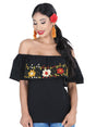 Artisanal Embroidered Blouse 50% Cotton, %50 Polyester Black 601429 - BELLEZA'S - Artisanal Embroidered Blouse 50% Cotton, %50 Polyester Black 601429 - DAMA - 60142901