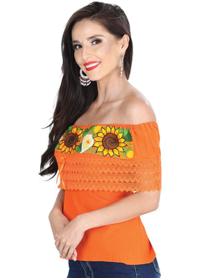 Artisanal Embroidered Blouse 50% Cotton, %50 Polyester Orange 601283 - BELLEZA'S - Artisanal Embroidered Blouse 50% Cotton, %50 Polyester Orange 601283 - DAMA - 60128301