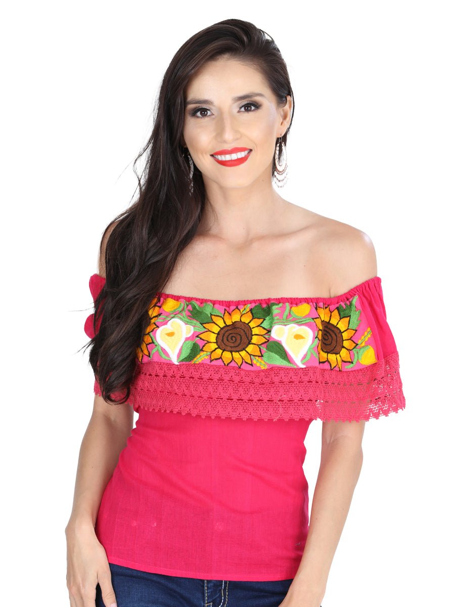 Artisanal Embroidered Blouse 50% Cotton, %50 Polyester Pink 601287 - BELLEZA'S - Artisanal Embroidered Blouse 50% Cotton, %50 Polyester Pink 601287 - DAMA - 60128701