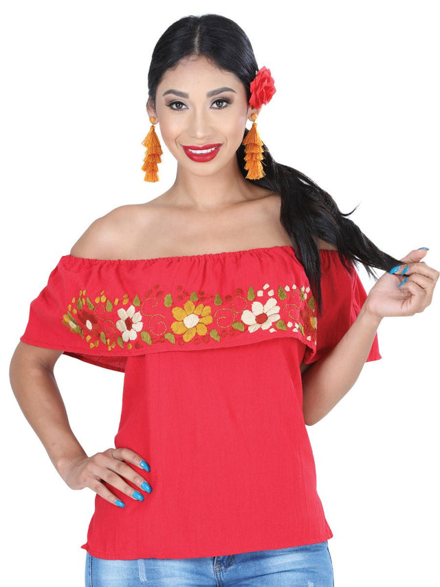 Artisanal Embroidered Blouse 50% Cotton, %50 Polyester Red 601430 - BELLEZA'S - Artisanal Embroidered Blouse 50% Cotton, %50 Polyester Red 601430 - DAMA - 60143001
