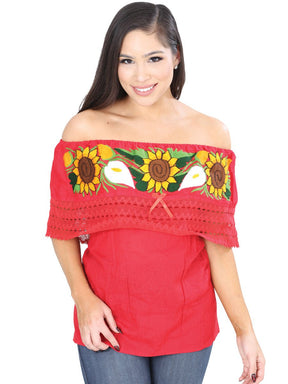 Artisanal Embroidered Blouse 50% Cotton, %50 Polyester Red 601703 - BELLEZA'S - Artisanal Embroidered Blouse 50% Cotton, %50 Polyester Red 601703 - DAMA - 60170301