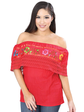 Artisanal Embroidered Blouse 50% Cotton, %50 Polyester Red 601704 - BELLEZA'S - Artisanal Embroidered Blouse 50% Cotton, %50 Polyester Red 601704 - DAMA - 60170401