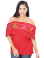 Artisanal Embroidered Blouse 50% Cotton, %50 Polyester Red 601704 - BELLEZA'S - Artisanal Embroidered Blouse 50% Cotton, %50 Polyester Red 601704 - DAMA - 60170401