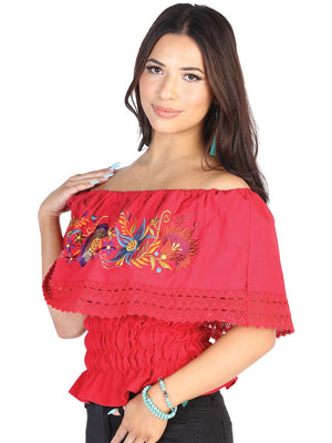 Artisanal Embroidered Blouse 50% Cotton, 50% Polyester Red 602454 - BELLEZA'S - Artisanal Embroidered Blouse 50% Cotton, 50% Polyester Red 602454 - DAMA - 60245401