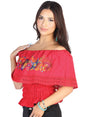 Artisanal Embroidered Blouse 50% Cotton, 50% Polyester Red 602454 - BELLEZA'S - Artisanal Embroidered Blouse 50% Cotton, 50% Polyester Red 602454 - DAMA - 60245401